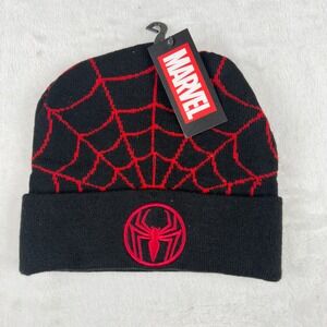 Marvel Men's UnIsex Spider-Man Spiderweb Beanie Black OSFM Bioworld New